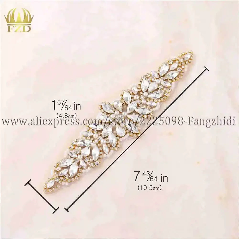 (1 piece) Sew On Strass Applique Rhinestone For Wedding Belt Pearl Patch Crystals Iron On Glass For Bridal Headband Trim