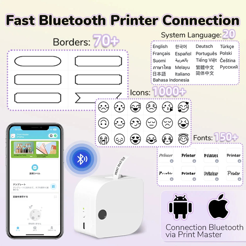 P12 PRO Label Maker Machine - Bluetooth Inkless Label Printer for Fabric & Satin Ribbon