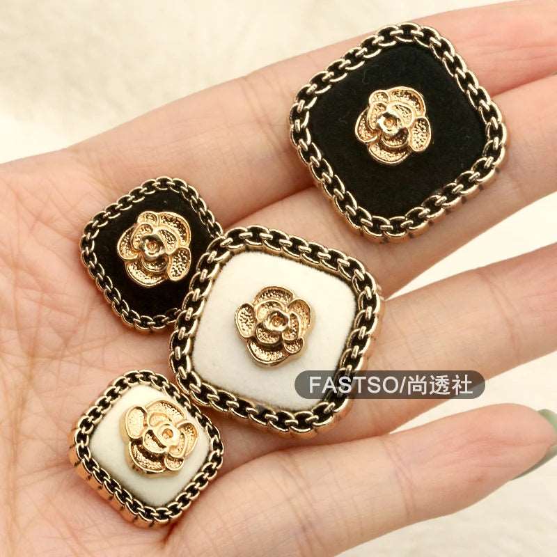 Metal Gold Flower Square Buttons 6PCS