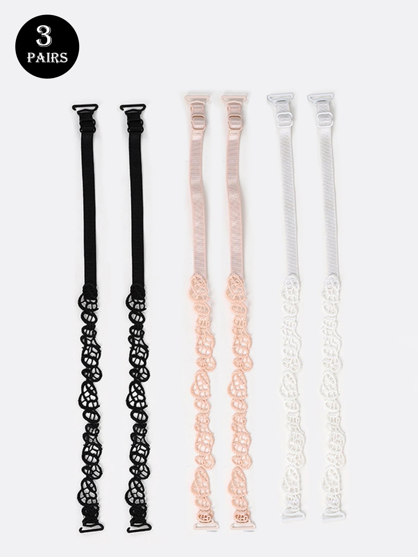 3 Pairs Lace Bra Straps - Embroidered Flower Replacement Straps Adjustable