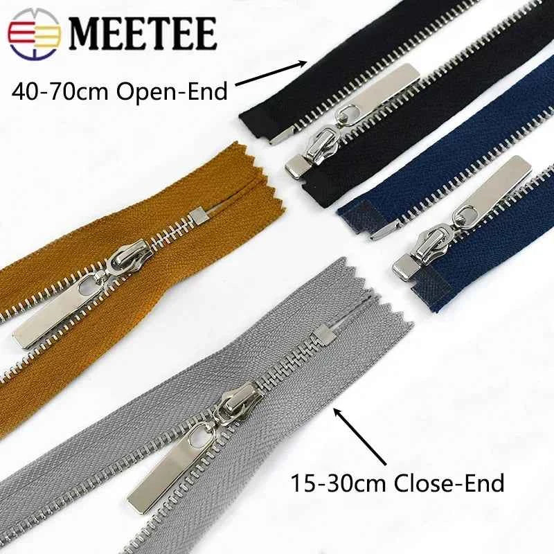 4-Pack 3# Metal Zippers - 15-70cm Close-End & Open-End Zippers for Bags, Garments & Repairs