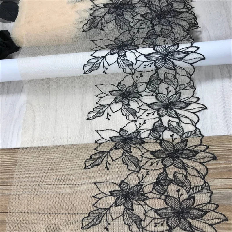 2 Yards Nude Mesh Embroidered Lace Trim - Skin Tone Flower Lace for Lingerie (21.5-26cm)