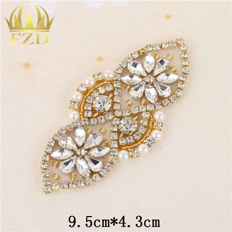 (1 piece) Sew On Strass Applique Rhinestone For Wedding Belt Pearl Patch Crystals Iron On Glass For Bridal Headband Trim