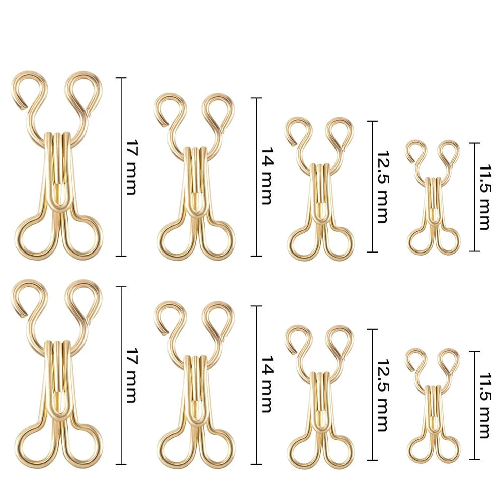 100-Pack Gold Alloy Bra Hooks and Eyes - Sew-On Closures for Lingerie & Garments