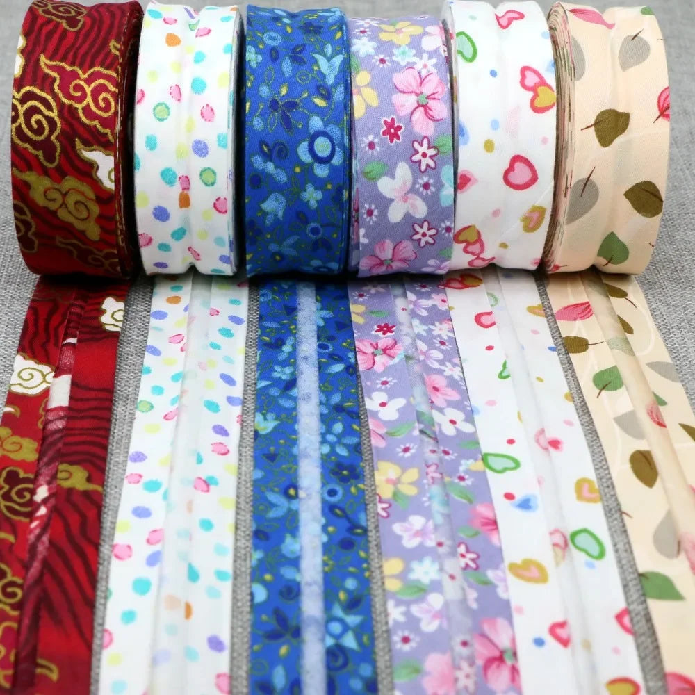 Cotton Bias Binding Tape 20-25mm x 5m - Printed Dots, Stripes & Tartan Patterns