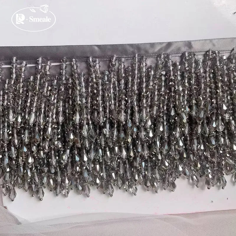 Crystal Tassels Beaded Lace Trim - 1-9 Yards Luxury Hanging Bead Fringe for Clothing & Decor