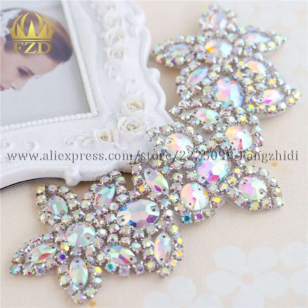 (1 piece) Sew On Strass Applique Rhinestone For Wedding Belt Pearl Patch Crystals Iron On Glass For Bridal Headband Trim