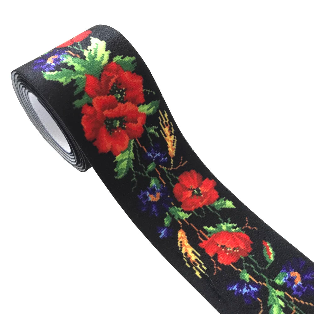 Printed Floral Decorative Elastic - 25mm & 38mm Flowery Waistband Elastic - 2, 5 & 10 Metre Lots