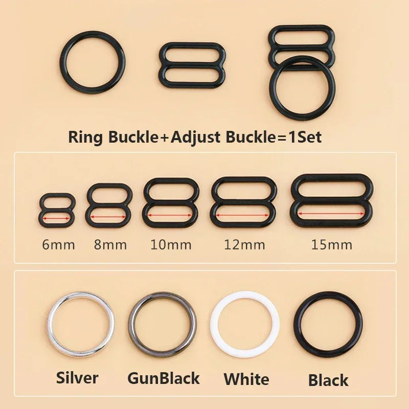 50 Sets O-Ring Metal Bra Buckles - Strap Connectors for Lingerie & Swimwear (6-15mm)