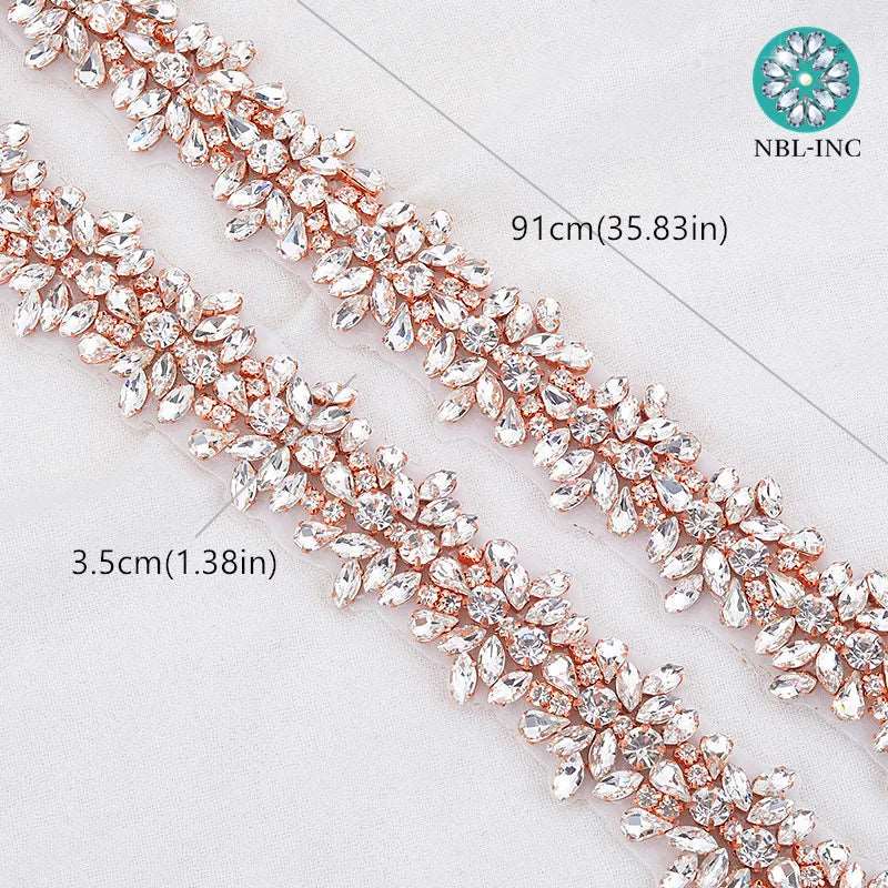 (1 YARD) Silver clear bridal beaded crystal rhinestone applique trim belt gold sewing iron on for wedding dress clothing WDD0278