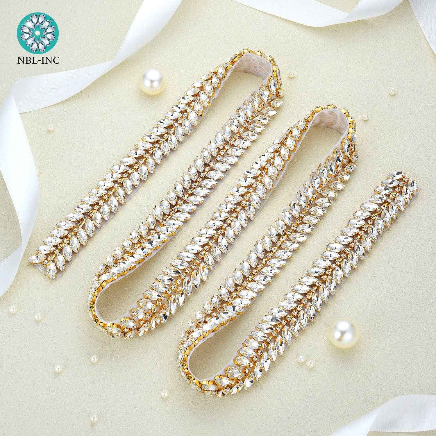 (1 YARD) Silver clear bridal beaded crystal rhinestone applique trim belt gold sewing iron on for wedding dress clothing WDD0278