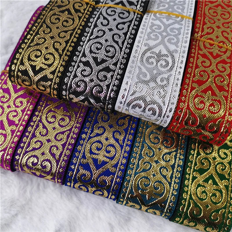 7 Meters 33mm Gold Silver Vintage Embroidery Ribbon - Metallic Boho Lace Trim for Clothing & Bags