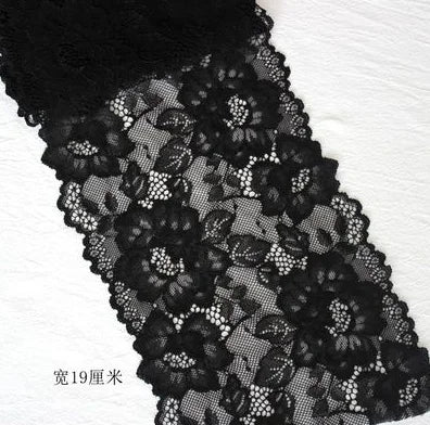 1 Meter Black Elastic Lace Trim - Floral Stretch Lace for Lingerie & Garments