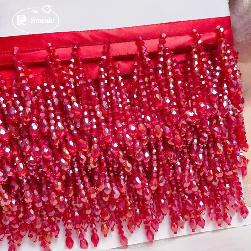 Crystal Tassels Beaded Lace Trim - 1-9 Yards Luxury Hanging Bead Fringe for Clothing & Decor