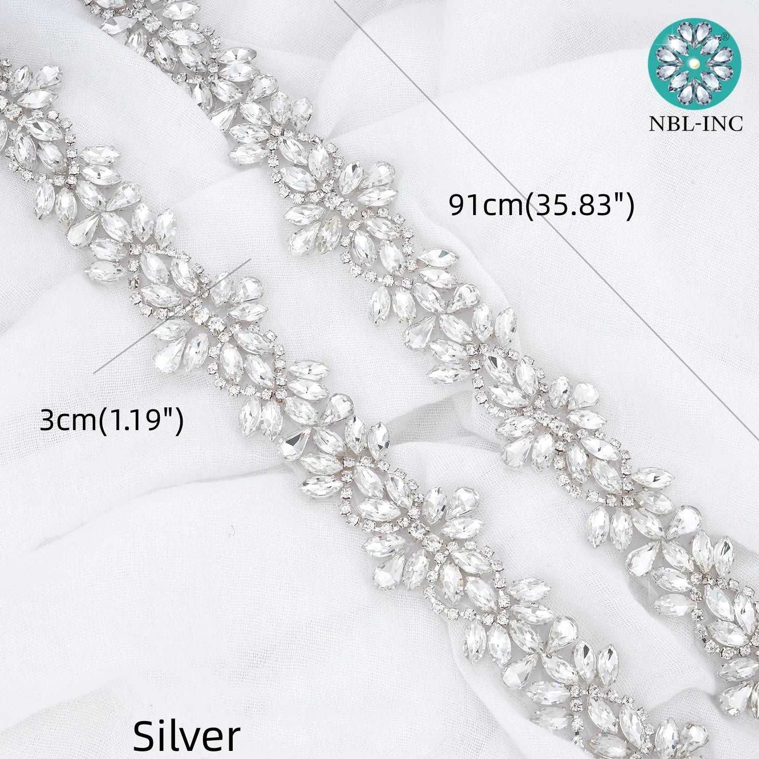 (1 YARD) Silver clear bridal beaded crystal rhinestone applique trim belt gold sewing iron on for wedding dress clothing WDD0278