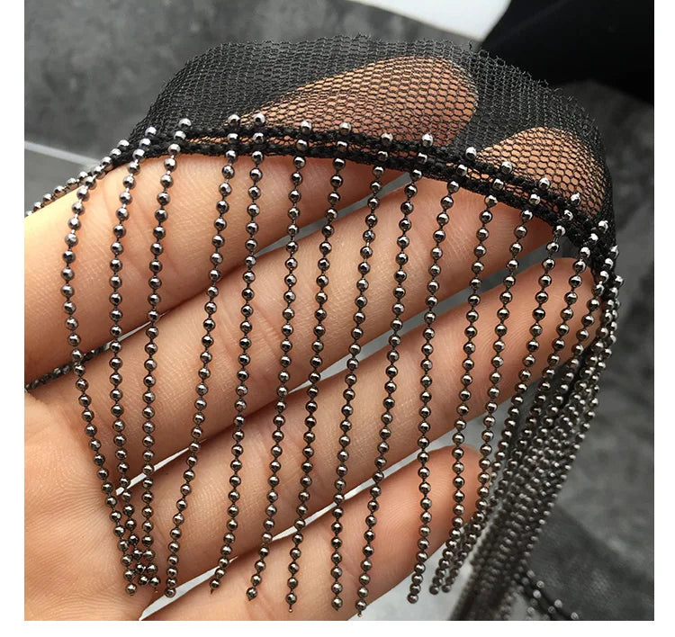 1 Yard Metal Chain Beaded Lace Fringe - Handmade Tassel Trim for Bags & Jeans