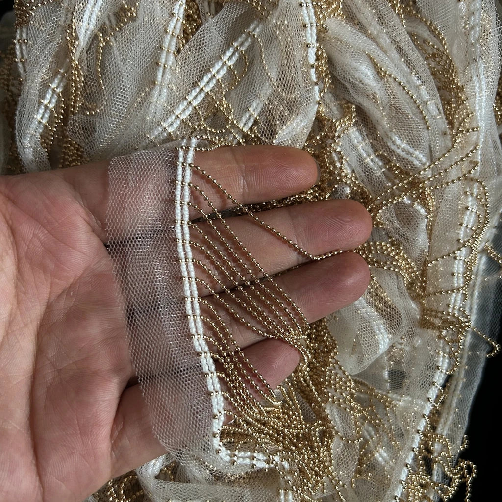 1 Yard Metal Chain Beaded Lace Fringe - Handmade Tassel Trim for Bags & Jeans