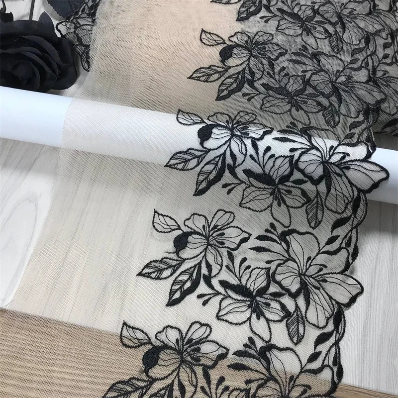 2 Yards Nude Mesh Embroidered Lace Trim - Skin Tone Flower Lace for Lingerie (21.5-26cm)