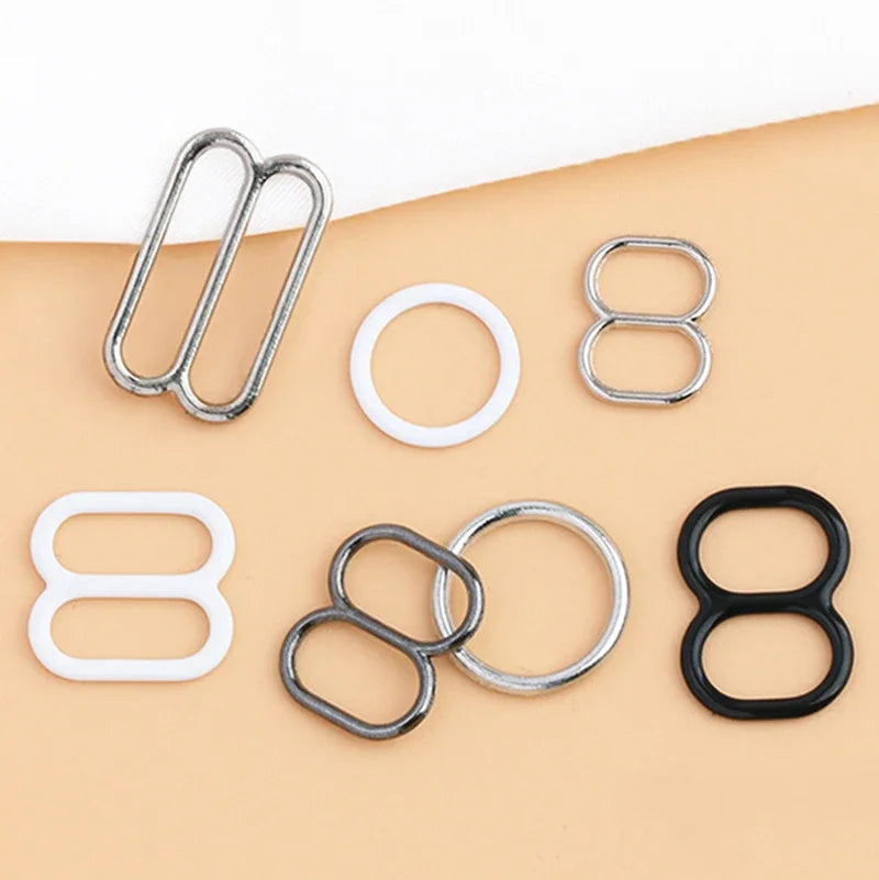 50 Sets O-Ring Metal Bra Buckles - Strap Connectors for Lingerie & Swimwear (6-15mm)
