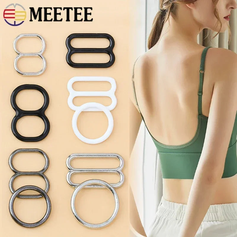 50 Sets O-Ring Metal Bra Buckles - Strap Connectors for Lingerie & Swimwear (6-15mm)