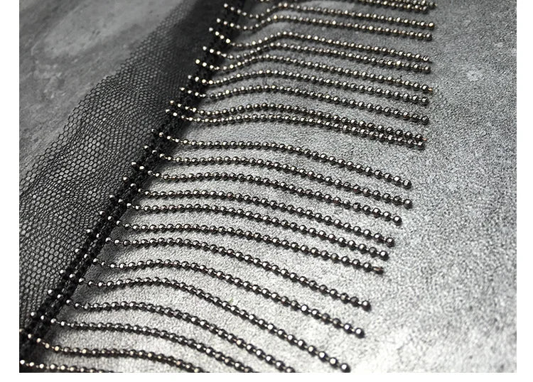 1 Yard Metal Chain Beaded Lace Fringe - Handmade Tassel Trim for Bags & Jeans