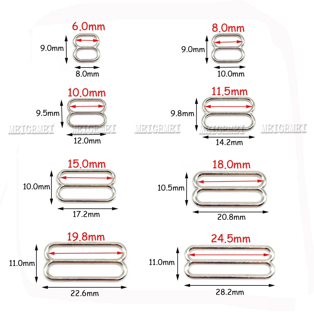 100-Pack Metal Bra Rings & Sliders - Strap Adjusters for Lingerie & Bra Making (6-25mm)