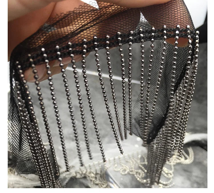 1 Yard Metal Chain Beaded Lace Fringe - Handmade Tassel Trim for Bags & Jeans