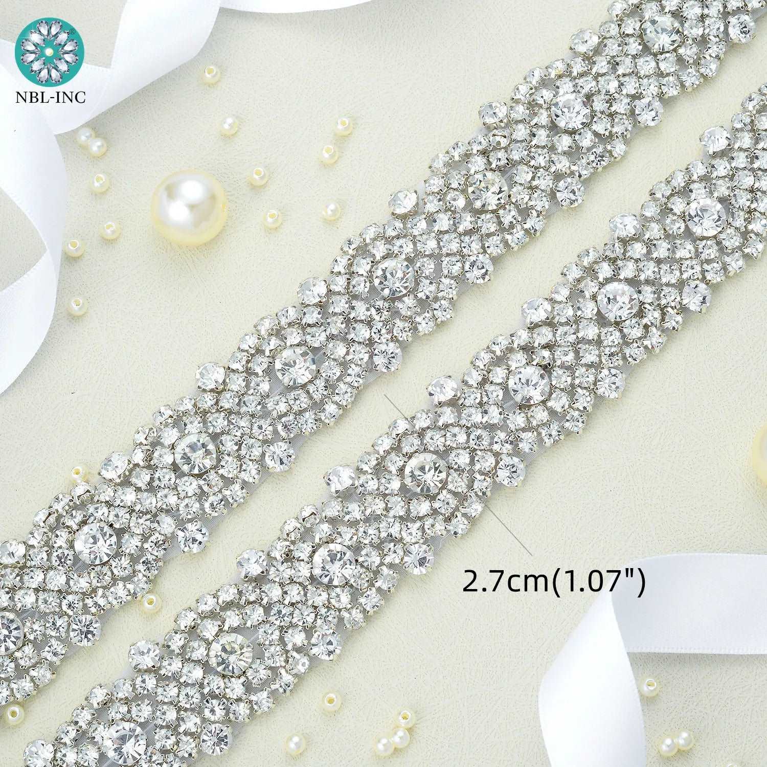 (1 YARD) Silver clear bridal beaded crystal rhinestone applique trim belt gold sewing iron on for wedding dress clothing WDD0278