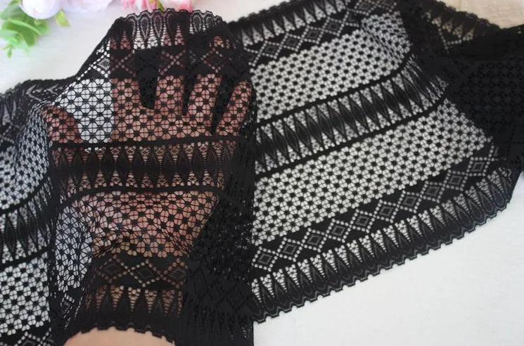 1 Meter Black Elastic Lace Trim - Floral Stretch Lace for Lingerie & Garments