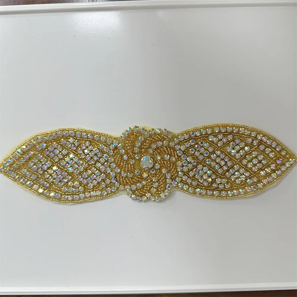 Silver Rhinestone Applique 1pc  AB  /sew on for wedding dress accessories