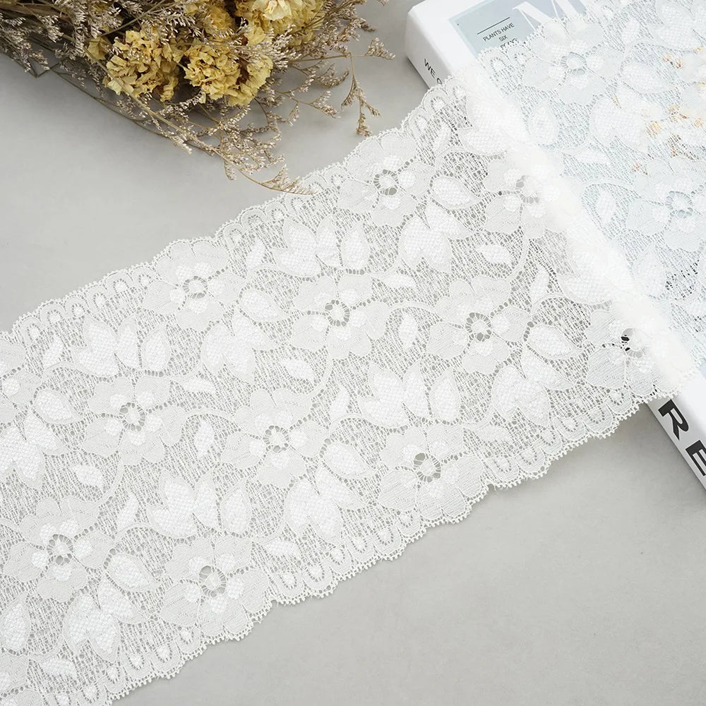 1 Meter Wide Elastic Lace 16cm - Stretchy Floral Embroidered Lace for Clothing & Skirts