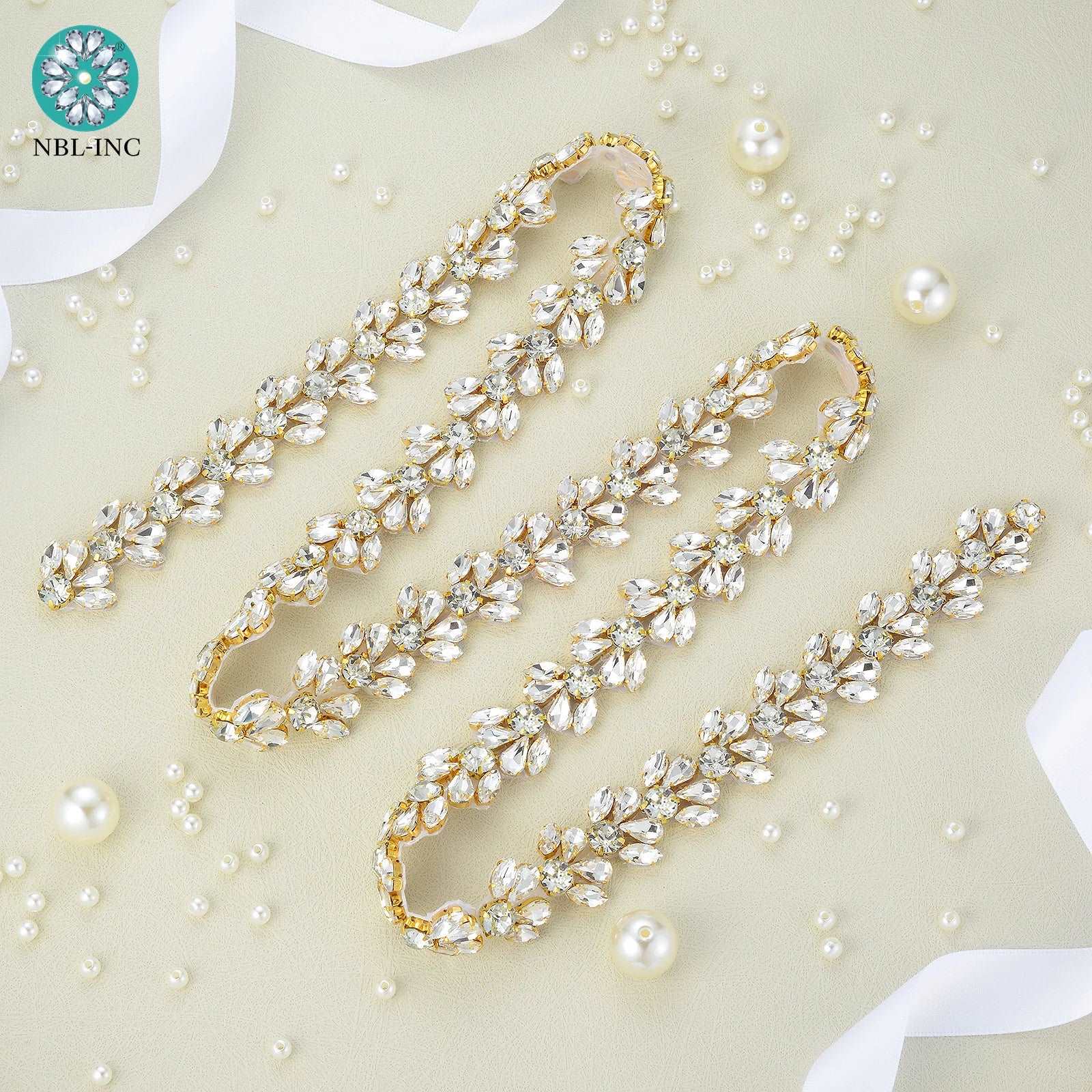 (1 YARD) Silver clear bridal beaded crystal rhinestone applique trim belt gold sewing iron on for wedding dress clothing WDD0278