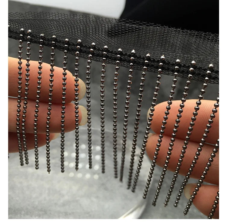 1 Yard Metal Chain Beaded Lace Fringe - Handmade Tassel Trim for Bags & Jeans