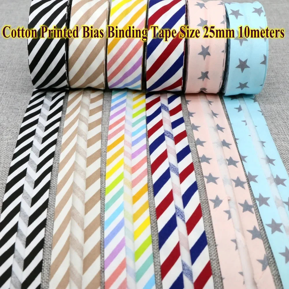 Cotton Bias Binding Tape 20-25mm x 5m - Printed Dots, Stripes & Tartan Patterns