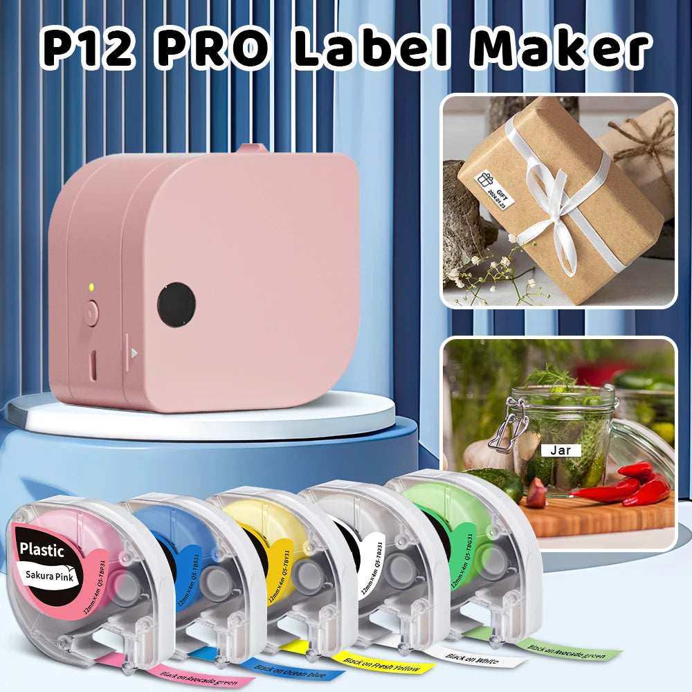 P12 PRO Label Maker Machine - Bluetooth Inkless Label Printer for Fabric & Satin Ribbon