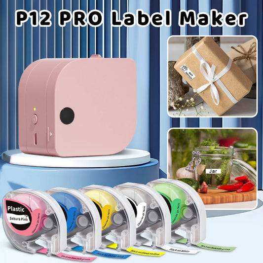 P12 PRO Label Maker Machine - Bluetooth Inkless Label Printer for Fabric & Satin Ribbon