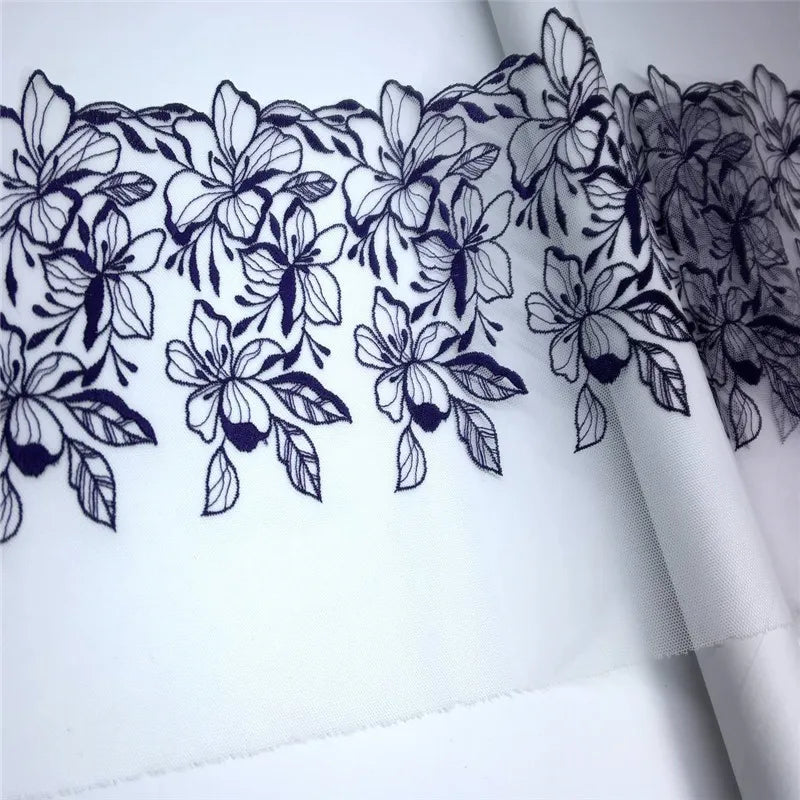 2 Yards Nude Mesh Embroidered Lace Trim - Skin Tone Flower Lace for Lingerie (21.5-26cm)
