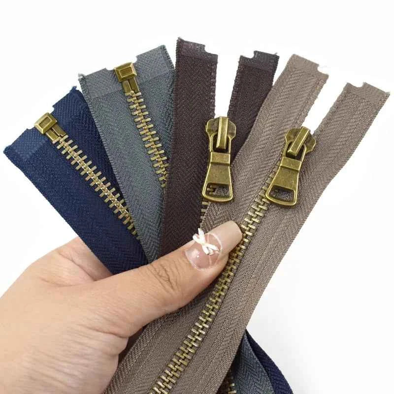 2-5 Pack 5# Bronze Metal Zippers - 50-70cm Open-End Zippers for Jackets & Garments