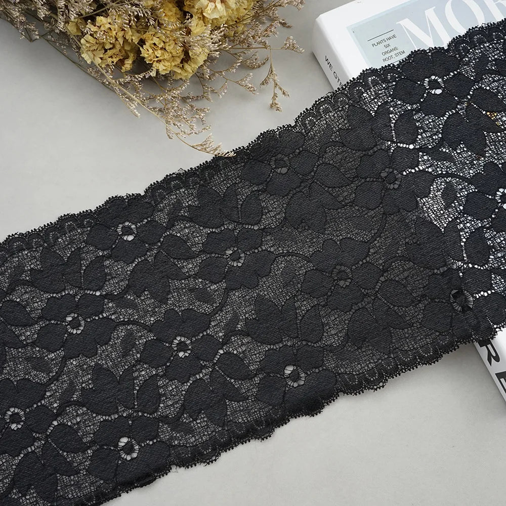 1 Meter Wide Elastic Lace 16cm - Stretchy Floral Embroidered Lace for Clothing & Skirts