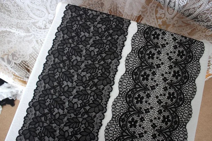1 Meter Black Elastic Lace Trim - Floral Stretch Lace for Lingerie & Garments