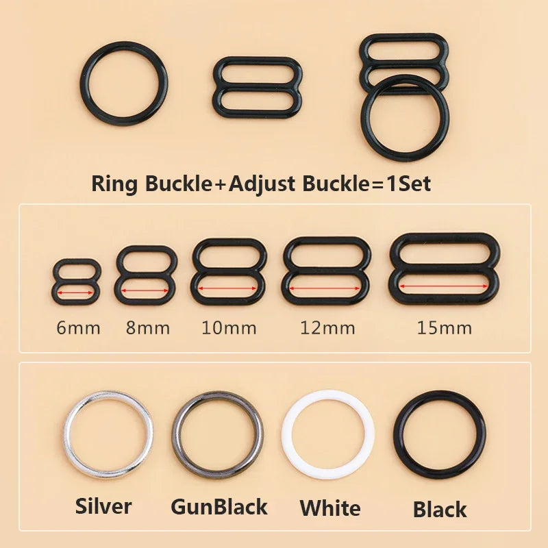 50 Sets O-Ring Metal Bra Buckles - Strap Connectors for Lingerie & Swimwear (6-15mm)