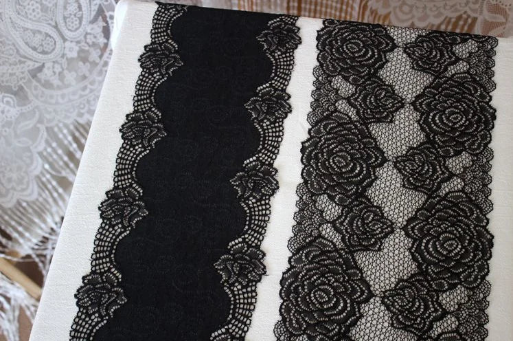 1 Meter Black Elastic Lace Trim - Floral Stretch Lace for Lingerie & Garments