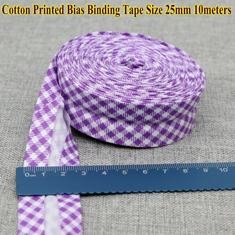 Cotton Bias Binding Tape 20-25mm x 5m - Printed Dots, Stripes & Tartan Patterns