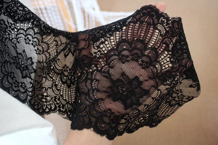 1 Meter Black Elastic Lace Trim - Floral Stretch Lace for Lingerie & Garments