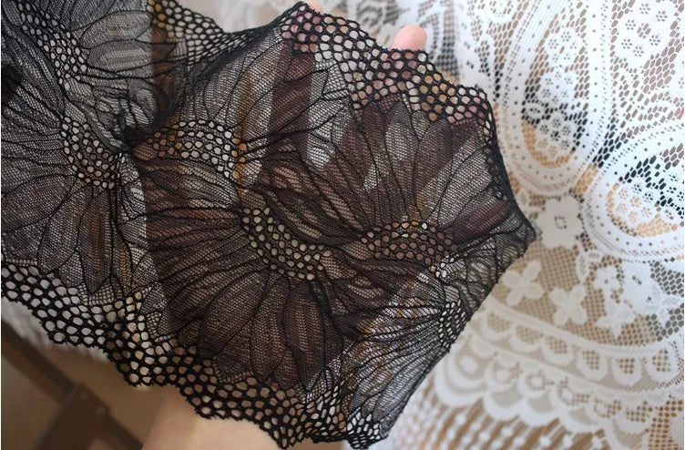 1 Meter Black Elastic Lace Trim - Floral Stretch Lace for Lingerie & Garments