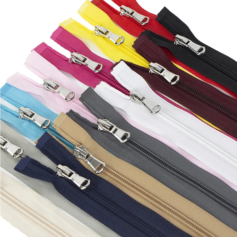 5-Pack Nylon Open-End Zippers - 40-80cm Lightweight Zippers for Jackets & Garments