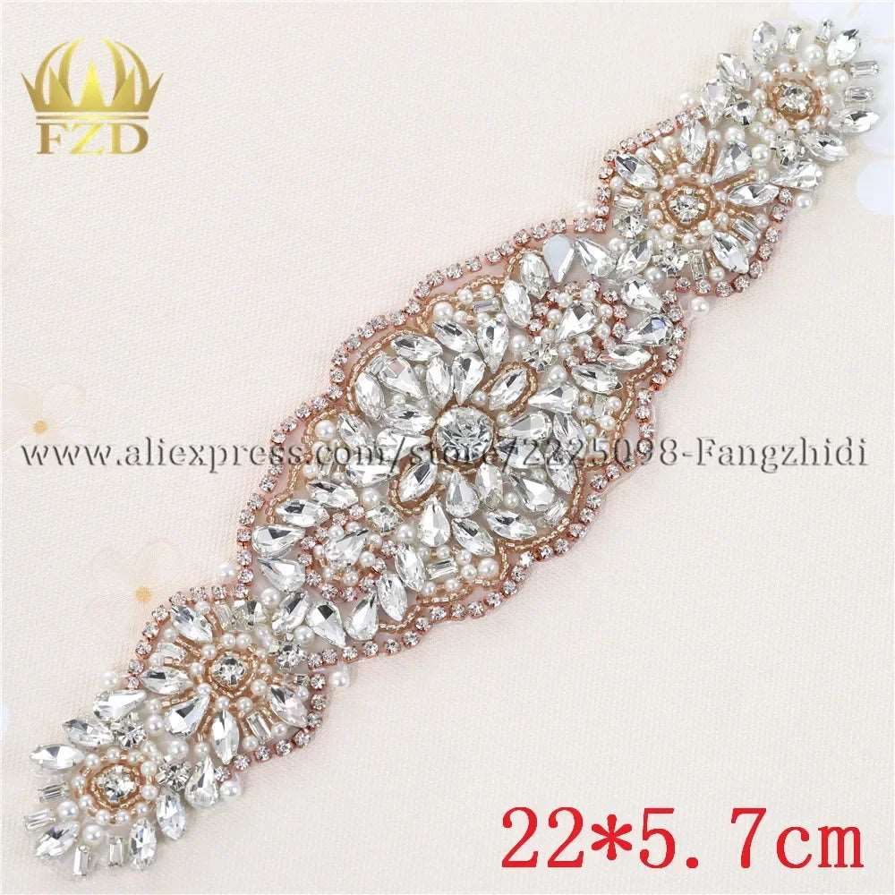 (1 piece) Sew On Strass Applique Rhinestone For Wedding Belt Pearl Patch Crystals Iron On Glass For Bridal Headband Trim