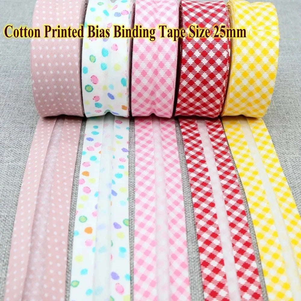 Cotton Bias Binding Tape 20-25mm x 5m - Printed Dots, Stripes & Tartan Patterns