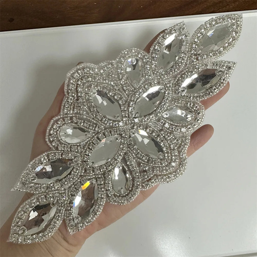 Silver Rhinestone Applique 1pc  AB  /sew on for wedding dress accessories