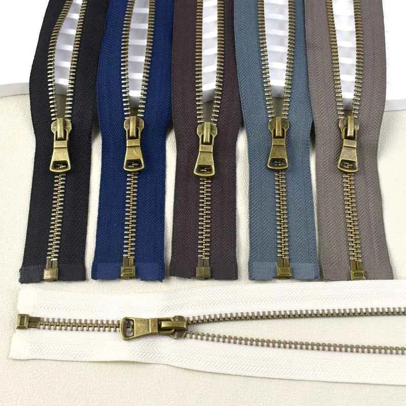 2-5 Pack 5# Bronze Metal Zippers - 50-70cm Open-End Zippers for Jackets & Garments